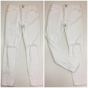 CURRENT ELLIOTT White Distressed Ripped Knee 5 Pocket Logo Hardware Skinny Jeans